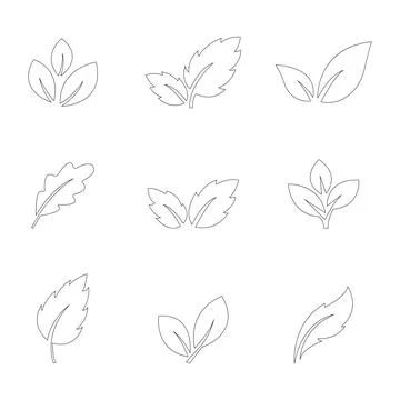 Set of outlined leaf icons. Hand drawn leaves Stockillustratie
