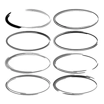 Set of of oval empty borders. Black round grunge frames. Vector illustration. Illustrazione stock