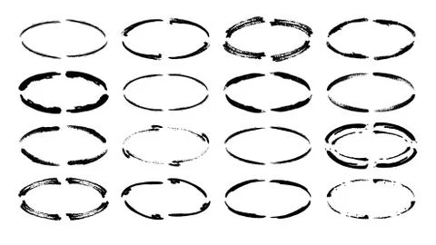 Set of oval grunge black frames. Borders collections. Collages elements on wh Illustrazione stock