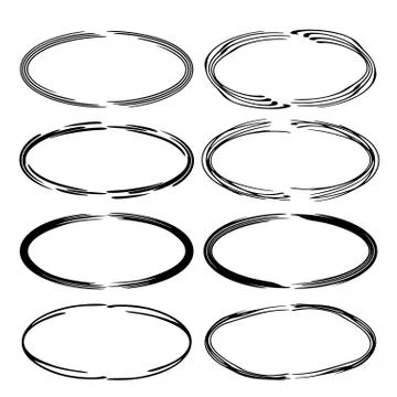 Set of oval grunge frames. Empty circlular borders. Frames collection. Vector Stock Illustration