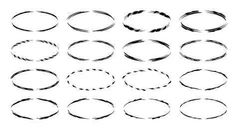 Set of oval grunge frames. Empty borders isolated on whaite background. Vecto イラスト素材