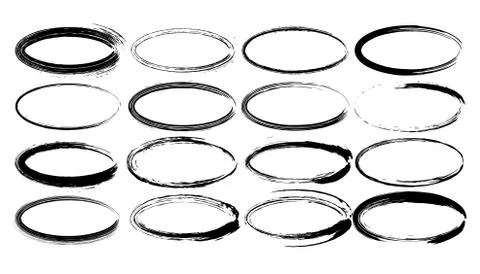 Set of oval grunge frames. Empty circlular borders isolated. Vector illustrat Stock Illustration