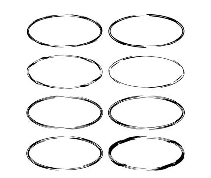Set of oval grunge frames. Empty circlular borders isolated. Vector illustrat Stock Illustration