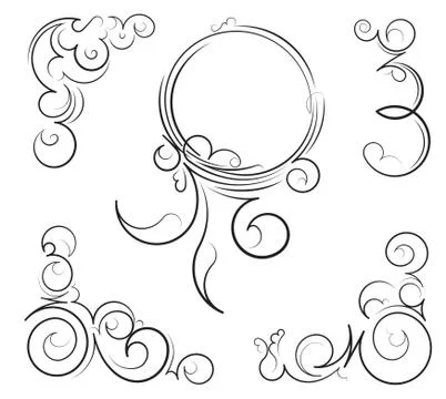 Set of oval outline frame and decorative elements. 스톡 일러스트