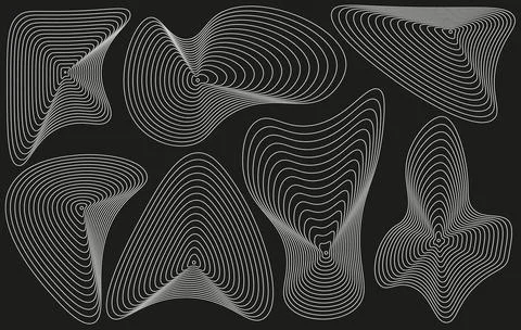Set of oval perspective grids. White lattice shapes with distortion and dig.. Stock Illustration