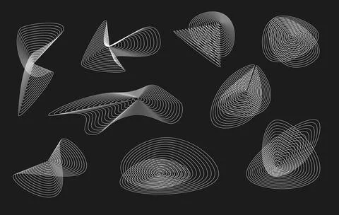 Set of oval perspective grids. White lattice shapes with distortion and dig.. Stock Illustration