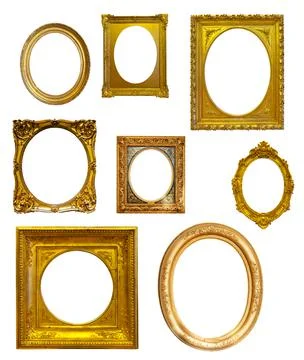 Set of oval picture frames. Isolated on white Stock Photos
