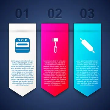 Set Oven, Kitchen hammer and Rolling pin. Business infographic template. Vect Illustrazione stock