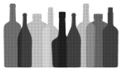 Set of overlapping bottles. Halftone pattern. Abstract background for menu. Stock Illustration