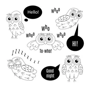Set owl bubbles vector isolated. Stock Illustration