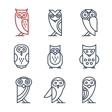 Set of Owl Design Elements in Linear Style Illustrazione stock