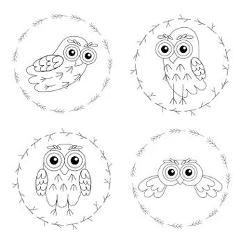 Set owl vector birds isolated on white background. Stock Illustration