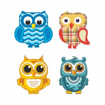 Set owls handdrawn Stock Illustration