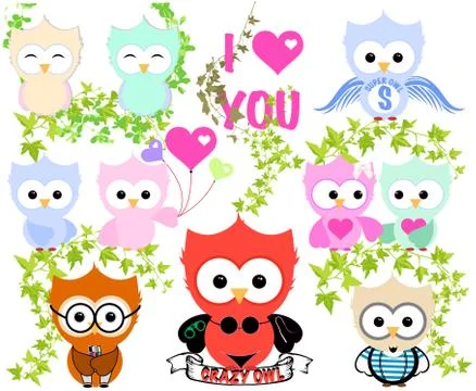 Set of owls Stock Illustration