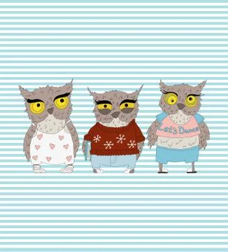 Set of owls. Vector object illustration Stock Illustration