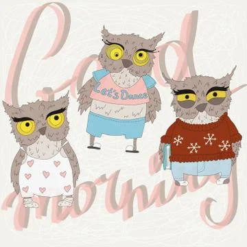 Set of owls. Vector object illustration Stock Illustration