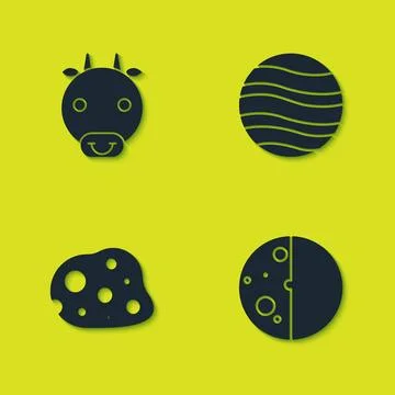 Set Ox zodiac, Eclipse of the sun, Asteroid and Planet Jupiter icon. Vector 스톡 일러스트