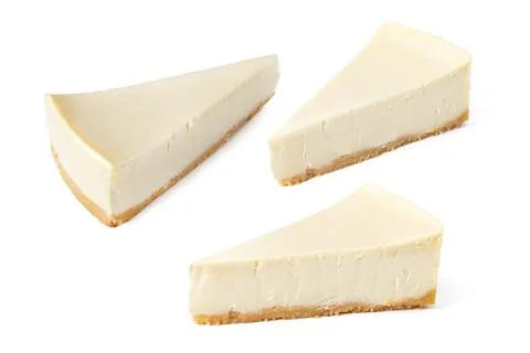 Set pack of different angles slices of classical cheesecake new york vanilla 스톡 사진