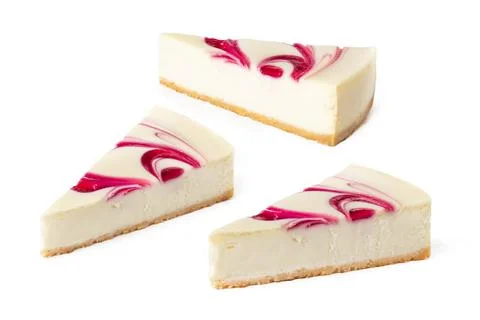 Set pack of different angles slices of classical cheesecake new york strawber 스톡 사진