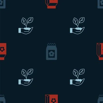 Set Pack full of seeds,  and Leaf in hand on seamless pattern. Vector Illustrazione stock