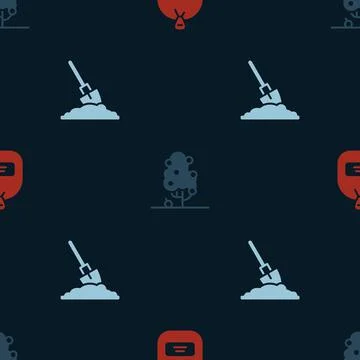 Set Pack full of seeds, Fruit tree and Shovel in the ground on seamless pattern 스톡 일러스트
