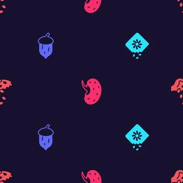 Set Pack full of seeds of plant, Acorn, oak nut,, Seed and on seamless pattern Stock Illustration