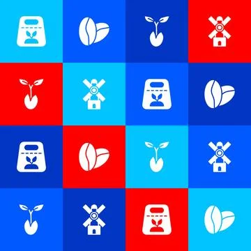 Set Pack full of seeds of plant, Coffee beans, Sprout and Windmill icon. Vector Stock Illustration