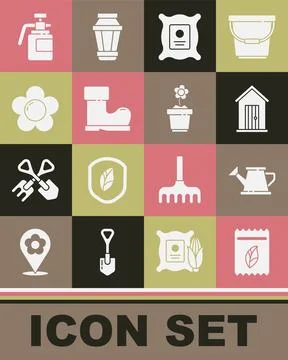 Set Pack full of seeds of plant, Watering can, Farm house, Waterproof rubber Illustration