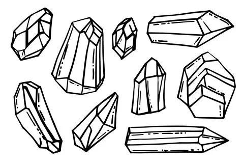 Set of pack hand-draw hand crystals doodle clipart elements. For planner Stock Illustration