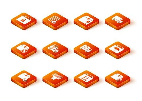 Set Package box with check mark, Scanner scanning bar code, Delivery security Stock Illustration