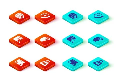 Set Package box with check mark, Weight, Envelope magnifying glass, Delivery man 库存插图