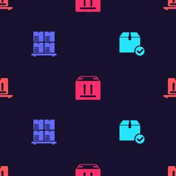 Set Package box with check mark, Cardboard boxes on pallet, traffic and  on s 库存插图