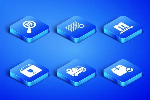 Set Package box with check mark, Search package, Delivery tracking, fragile.. Stock Illustration