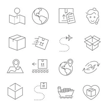 Set of Package Delivery Related Vector Line Icons. Editable Stroke Illustrazione stock