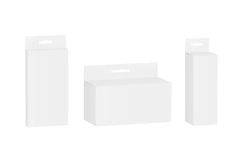 Set of package rectangular boxes mockups with hanger - thin, small, long Stock Illustration