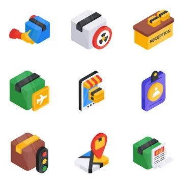 Set of Packages Flat Isometric Icons Stock Illustration
