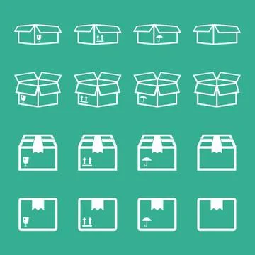 Set of packaging box icon. Flat shipping pack simple vector illustration. Stockillustratie