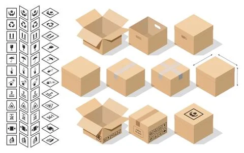 Set for packaging in isometric style. Stock Illustration