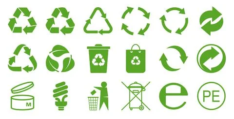 Set of packaging products design symbol, green color recycling and recycling  Stock Illustration
