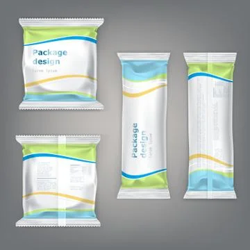 Set packaging for snacks - biscuits, chocolate, candy, bars, crackers. Illustrazione stock