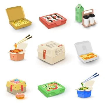Set of packed food boxes Stock Illustration