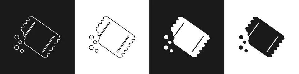 Set Packet of pepper icon isolated on black and white background. Vector Stock Illustration