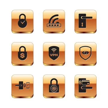 Set Padlock with clock, Digital door wireless, Safe combination wheel, Shield Stock Illustration