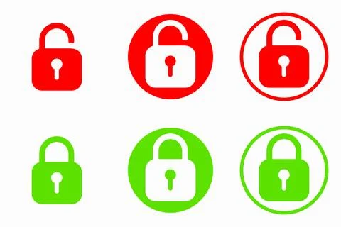 Set of padlock icon, lock and unlock icons. Safety protect symbols. Close a.. Stock Illustration