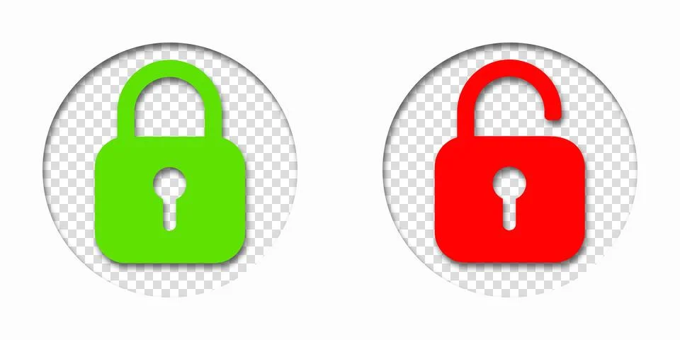 Set of padlock icon, lock and unlock icons. Safety protect symbols. Close and Stock Illustration