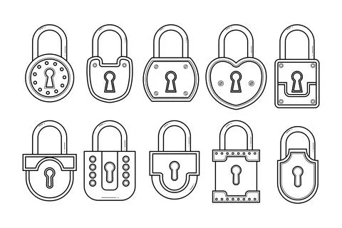 Set of padlock icon outline doodle collection with different shapes, Locks .. Stock Illustration