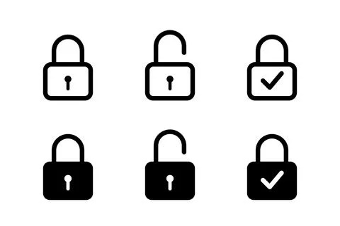 Set Of Padlock Security And Access Icons With Checkmark Stock Illustration