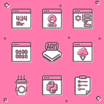 Set Page with a 404 error, Create account screen, Browser setting, Binary code Stock Illustration