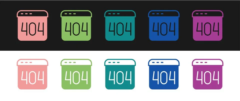 Set Page with a 404 error icon isolated on black and white background. Template イラスト素材