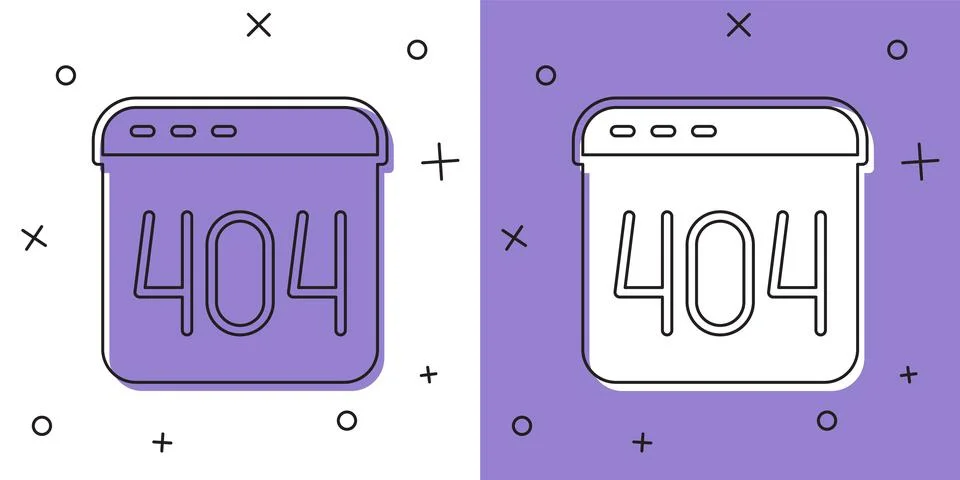 Set Page with a 404 error icon isolated on white and purple background. Template イラスト素材
